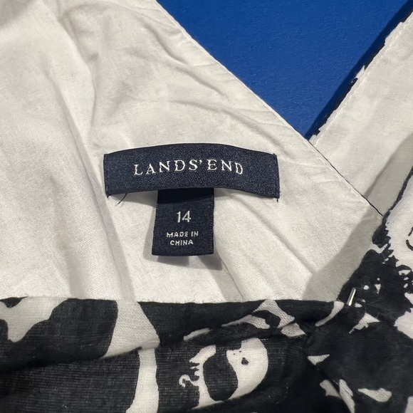Lands End Paisley Floral Sundress Size 14 Black White Batik Pleated A Line - Picture 6 of 9